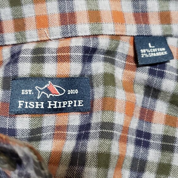 Fish Hippie Men's LS Button Front Flannel - Blue Orange Green Gray - Sz L* - Picture 5 of 5